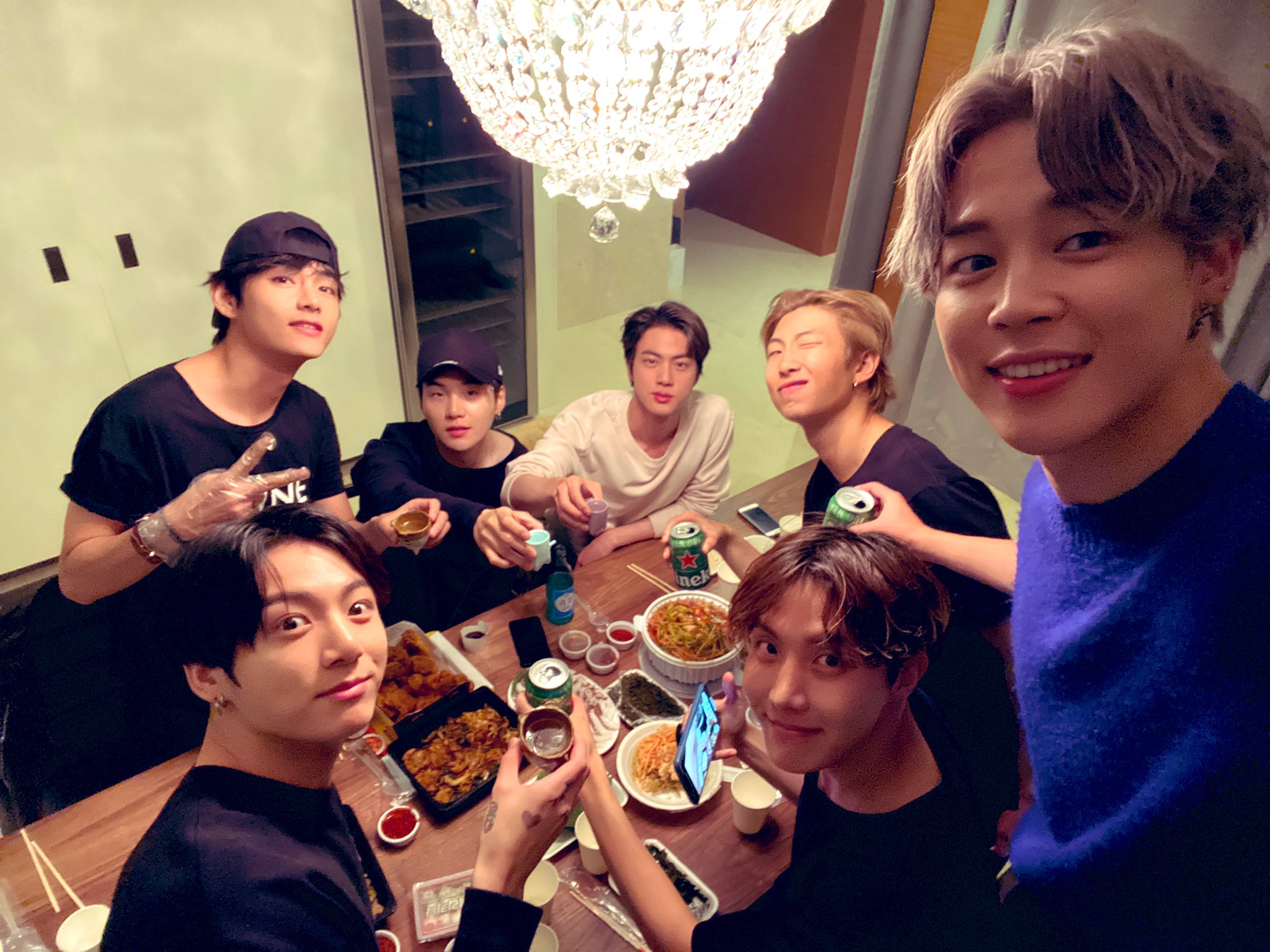 BTS foods eating around a table 2019